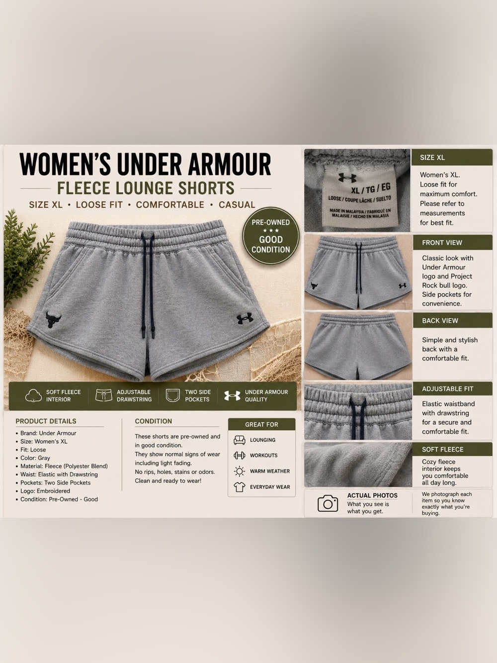 Under Armour Women’s Light Gray Athletic Lounge Shorts